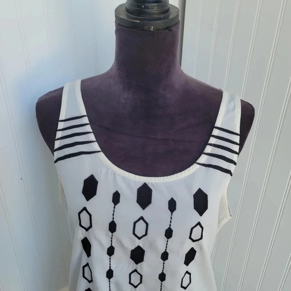 NWT Lucky Brand Boho Embroidered Tank Top Black Cream Sleeveless Cotton Modal XL - Picture 5 of 13